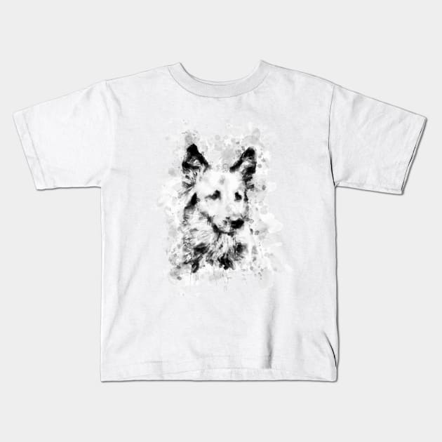 German Shepherd Head , A watercolor of German Shepard, German Shepherd painting, German Shepherd portrait Kids T-Shirt by Ryan Rad